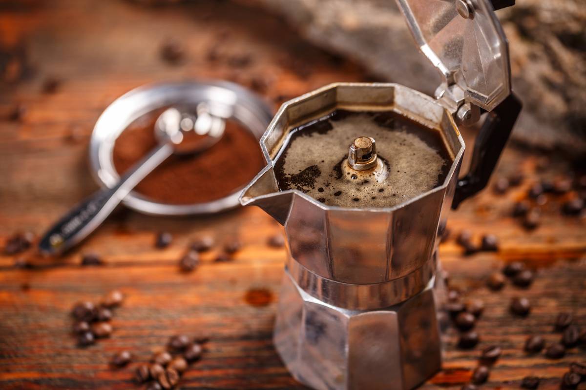 Espresso in moka pot old coffee maker