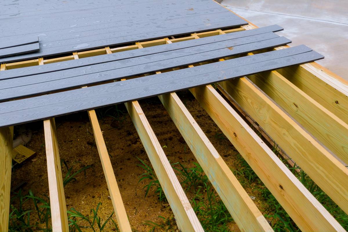 building a backyard deck with composite deck boards installing wooden deck patio